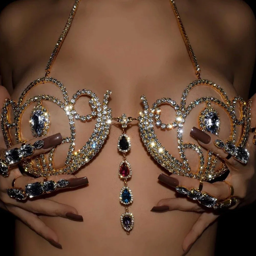 Body Jewelry Art - Luxury Rhinestone Bikini Bra Geometric Water