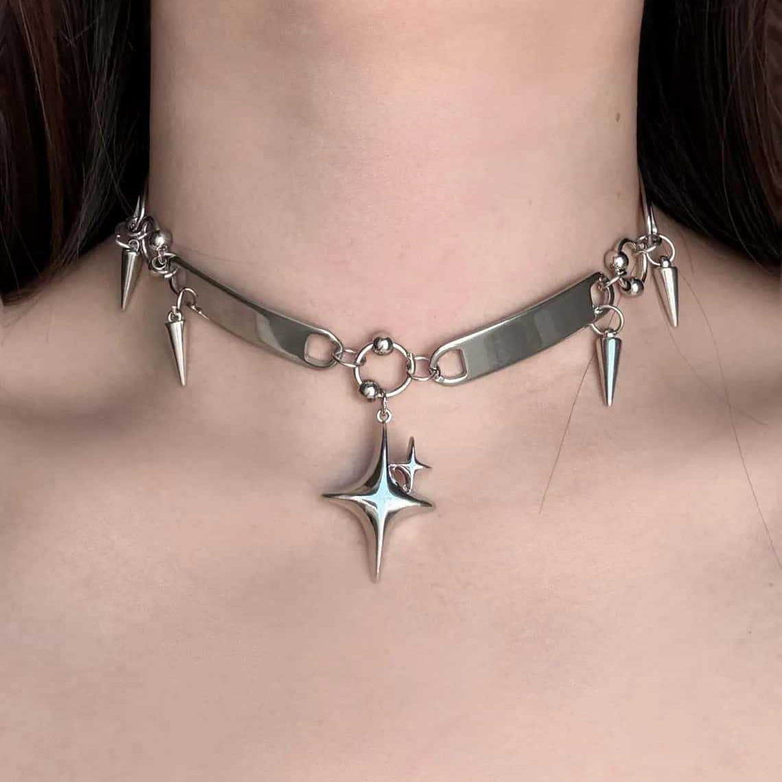 Punk Star Riveted Choker,Rock  - đánh giá và giá Body Jewelry Y2K