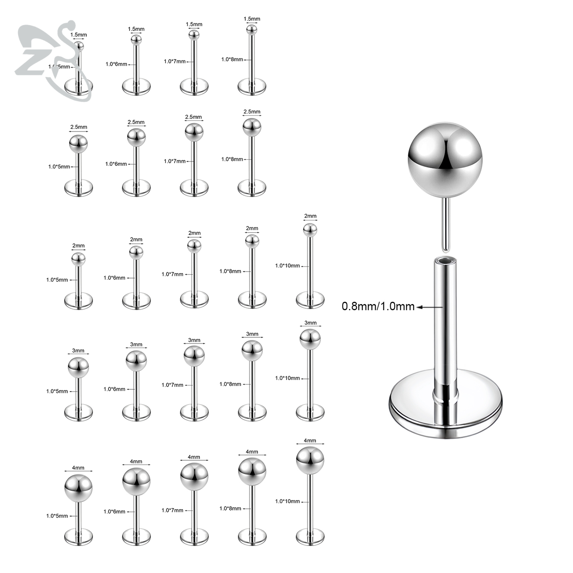 ZS 10 Pcs/lot Plug-In Style 18 - đánh giá và giá Body Jewelry Threadless