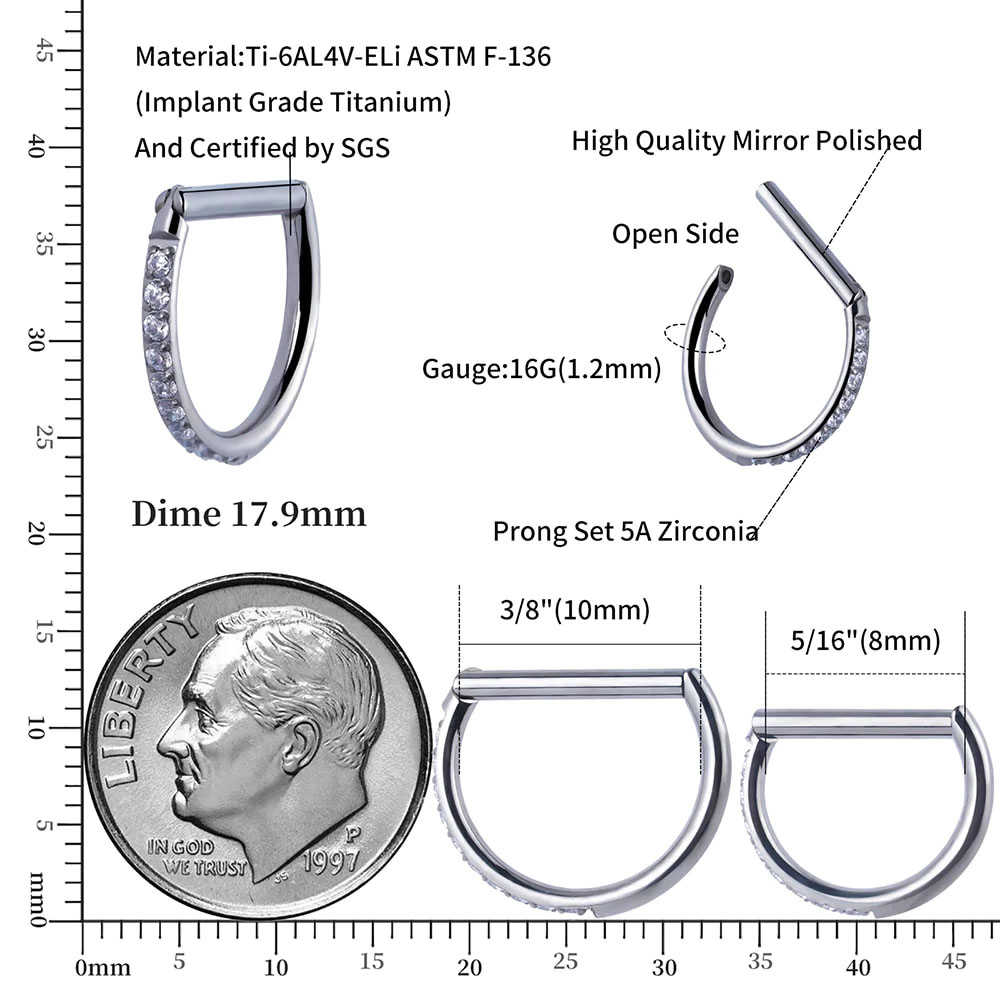 1PC D Shape G23 Solid Titanium - đánh giá và giá Septum Clicker Ring